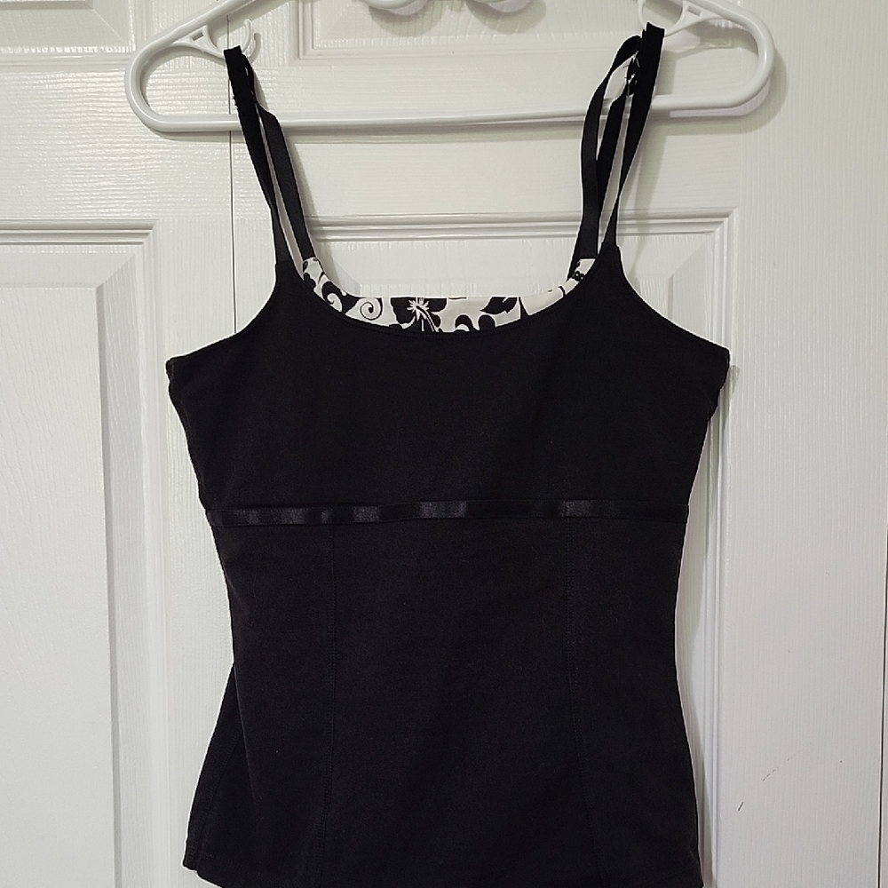 Marika Black Camisole with Floral Trim